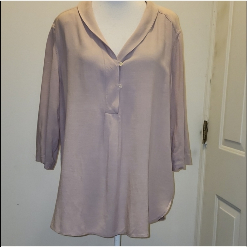 Poetry Linen blend, career tunic blouse back buttons size 8